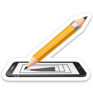 Minimalistic flat vector icon, iOS style, thin black contour on white background. Pencil with sketch lines on paper. No text, no shadows. sticker