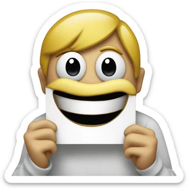 fake big smile emoji holding a sign that says “hahahaha… pls help me” sticker