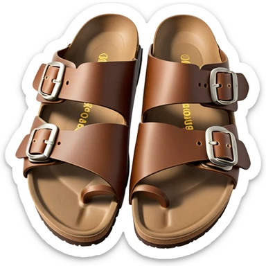Brown Birkenstock sandals with double buckle sticker