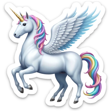 Cinematic Noble Unicorn with wings, slender with a flowing mane and tail and spiraled horn sticker