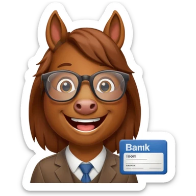 Laughing horse who is a smart bank clerk but laughing sticker