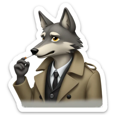 Wolf wearing a trench coat smoking a cigarette sticker