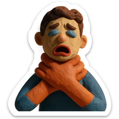 claymation style hands around throat sticker