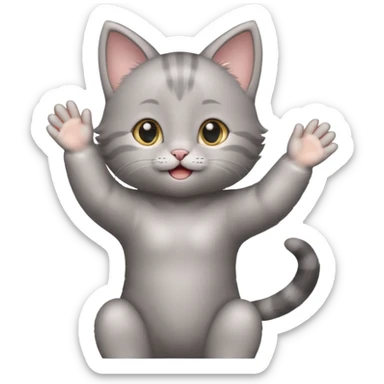 Happy Gray baby girl kitten standing with arms up  sticker