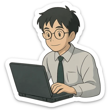 ghibli style light skin black computer analyst sticker