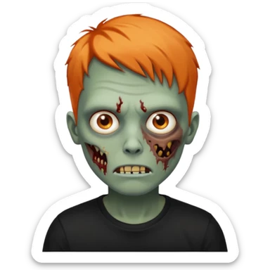 Faça uma zumbi com cabelos curtos e laranja, deve estar vestindo uma camisa preta e ter seus olhos castanhos sticker