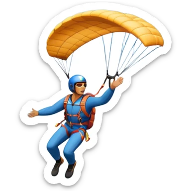 A base jumper soaring through the sky, with a parachute deployed, gliding over a dramatic cliffside or tall building. The background showcases a vast landscape below, with clouds and open skies, emphasizing the adrenaline and freedom of the sport sticker