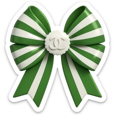Change the striped bow to green and white stripes, keep the small white Chanel logo visible, make it shiny, elegant, and in a 3D emoji style. Remove the background. sticker