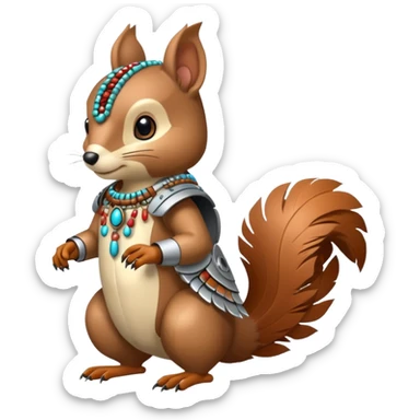 Full Robotic squirrel wearing native American regalia with feathers and beads sticker