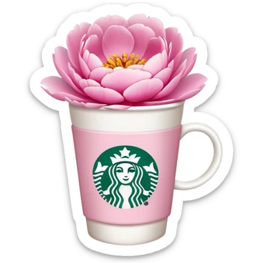 Pink peonies in Starbucks coffee cup sticker