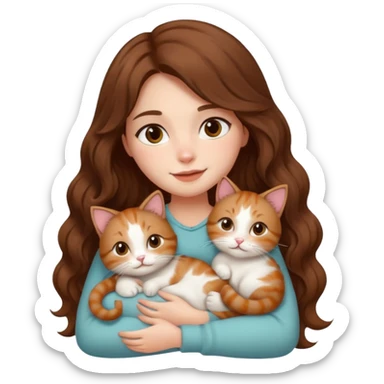 girl with long wavy brown hair cuddling with 6 cute cats sticker