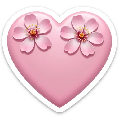 white heart with pink sakura blossom sticker