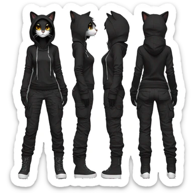 Edgy Anthro cool pretty dark cat-fursona techwear cargo pants hoodie sticker