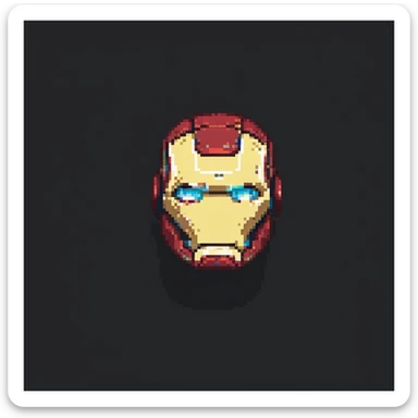 Ironman's face in his suit, looking directly at the viewer, old Nokia pixel retro style, pixelated and minimal sticker