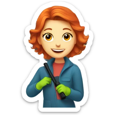 Redhead cleaning snow off cars in a car dealership sticker