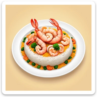 A plate of delicious seafood rice with prawns sticker