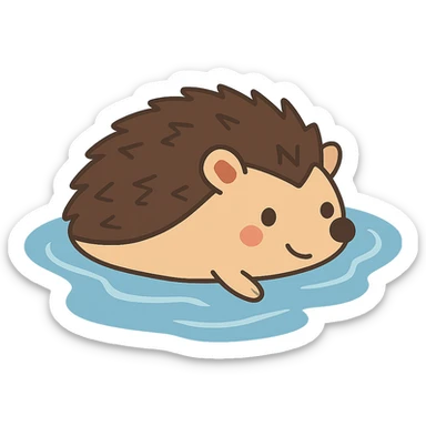 flat toon style hedgehog floating on water, no background sticker