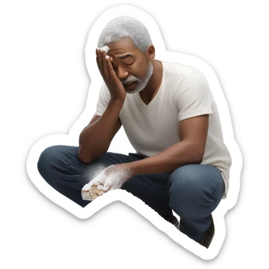 Man sniffing a pile of powdered sugar sticker