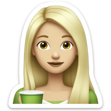 Girl with long blond hair drinking matcha sticker