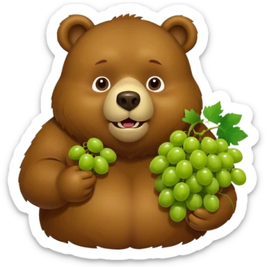 fat bear holding a bunch of grapes eating grapes sticker