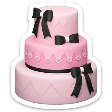 Pastel pink shaped birthday cake with black and white bows and flowers sticker