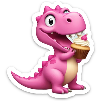 Pink Dinosaur eating a cupcake sticker