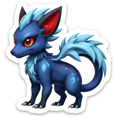 Colorful esoteric shiny glowing scaly scary cool badass edgy Zorua-Absol-Salandit-fusion (full body) sticker