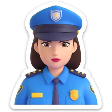 security guard head, female, with cap, confident expression, neat hair sticker
