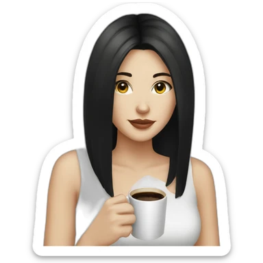 White girl black hair sipping coffee  sticker