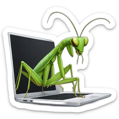praying mantis using laptop sticker