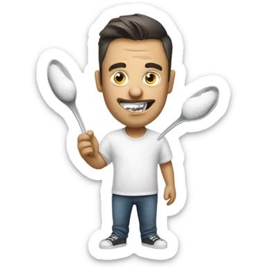 Man eating sugar with a spoon holding a lighter under the spoon sticker