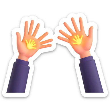 two hands reaching towards each other with glowing connection sticker