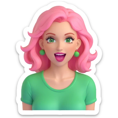 an excited woman with blond and pink hair and green make up sticker
