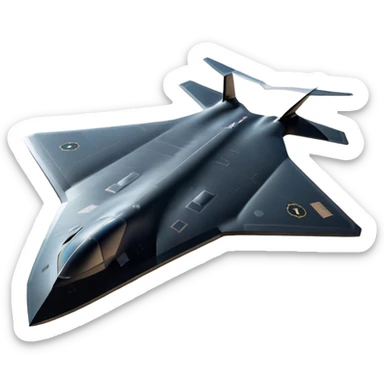 B-2 Spirit bomber - Northrop B-2 (Model Year: 2021) (Iconic colour: Stealth black) - A sleek, stealth bomber with smooth, angular contours and a matte jet-black finish. Emphasize a futuristic, minimalist design with a seamless fuselage, low-profile wings, and an overall intimidating stealth aesthetic. sticker