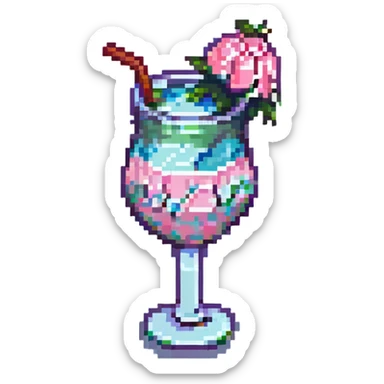 Sex on the beach cocktail, pastel colors, 8-bit style, retro gaming aesthetic sticker