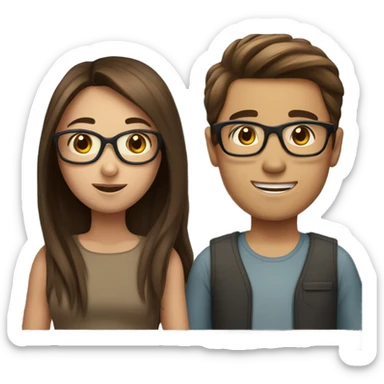 Girl with straight Brown Long hair and boy with a glasses and Brown hair sticker