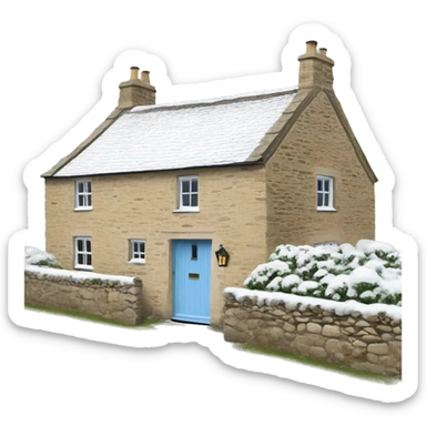 Snowy stone cotswolds cottage with sky blue door  sticker