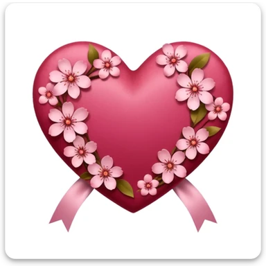 heart with sakura and velvet ribbon sticker