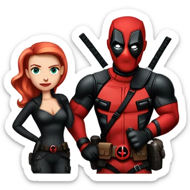 Deadpool with black widow show  sticker