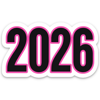 2026 year black and pink text, remove background sticker