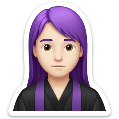 Purple long straight hair white teenager with black robe  sticker