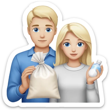 Blonde guy with blue eyes and blonde girl holding a bag of white powder sticker