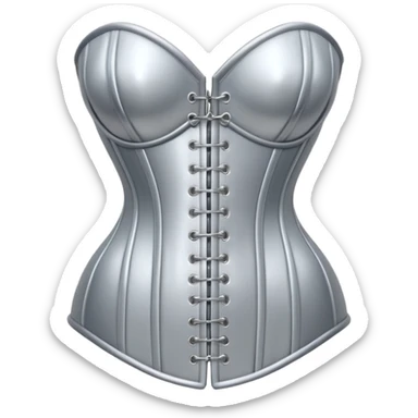 A luxury corset emoji made of silver chrome, smooth metallic curves, minimal fashion silhouette, glossy reflections, sensual high-end aesthetic, iOS emoji style, centered, clean white background sticker