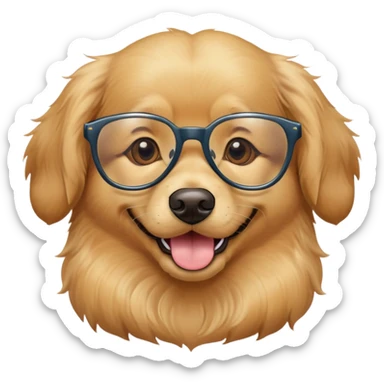 Dog wearing glasses with a sweet smile sticker