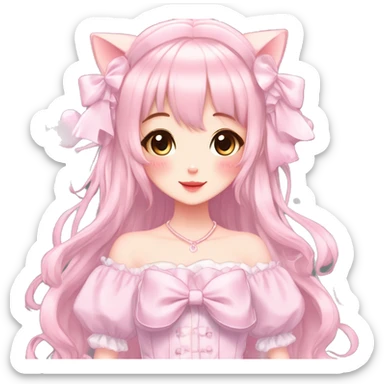 Shiny Blushing Cute Kawaii Beautiful Pastel Lolita Anime Catgirl Trending Style Cottagecore Pastelcore  full body sticker
