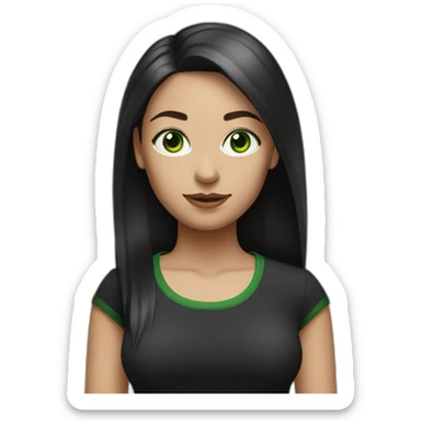 woman with long straight ruby hair, white skin, green eyes and black tshirt sticker