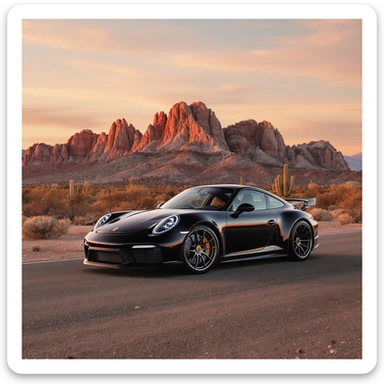A modern desert mountain, wallpaper, modern, porsche 911, sunset, arizona desert sticker
