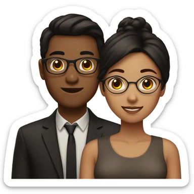 a couple. dark brown boy with glasses and black hair and a brown girl with straight hair  sticker