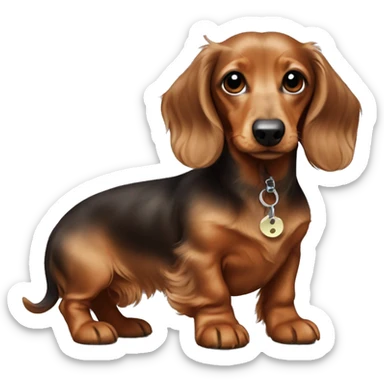  puppy longhair dachshund fair colours and her owner a short and curly hair man sticker