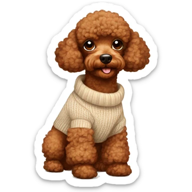 Red brown toy poodle in a beige sweater  sticker